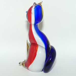 Large Murano Glass Tricolour Cat figure | Signed to base