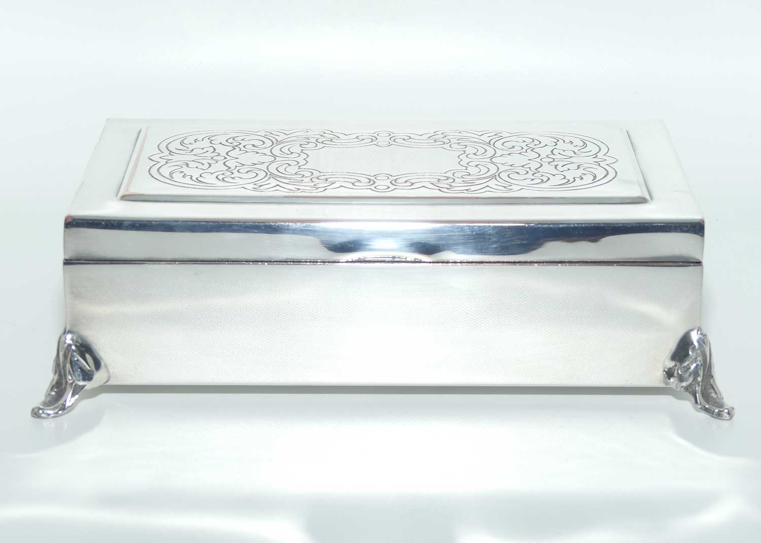 Finely decorated Silver Plated on Copper cedar lined trinket or cigarette box
