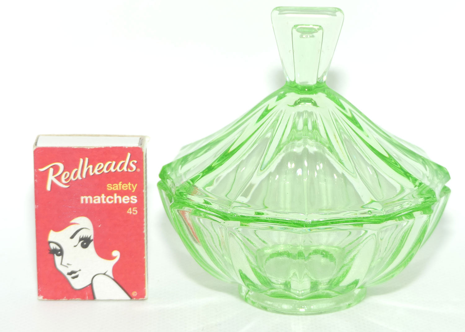 Green Glass | Uranium Glass 12 flat side trinket bowl | 10cm tall