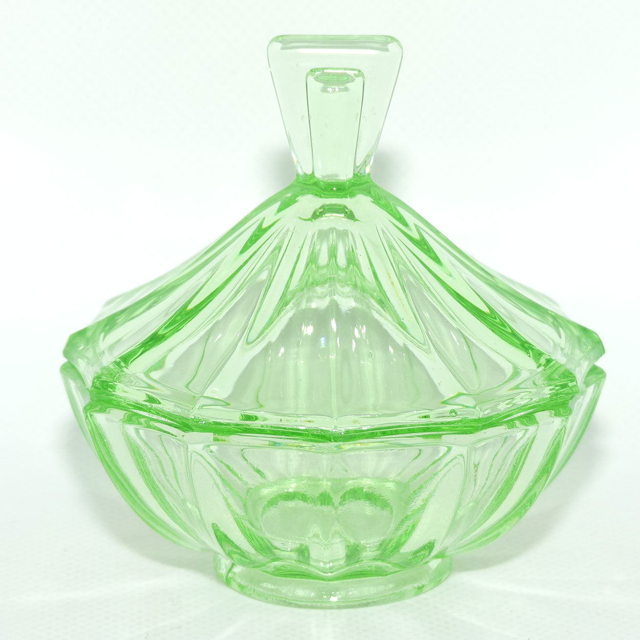 Green Glass | Uranium Glass 12 flat side trinket bowl | 10cm tall