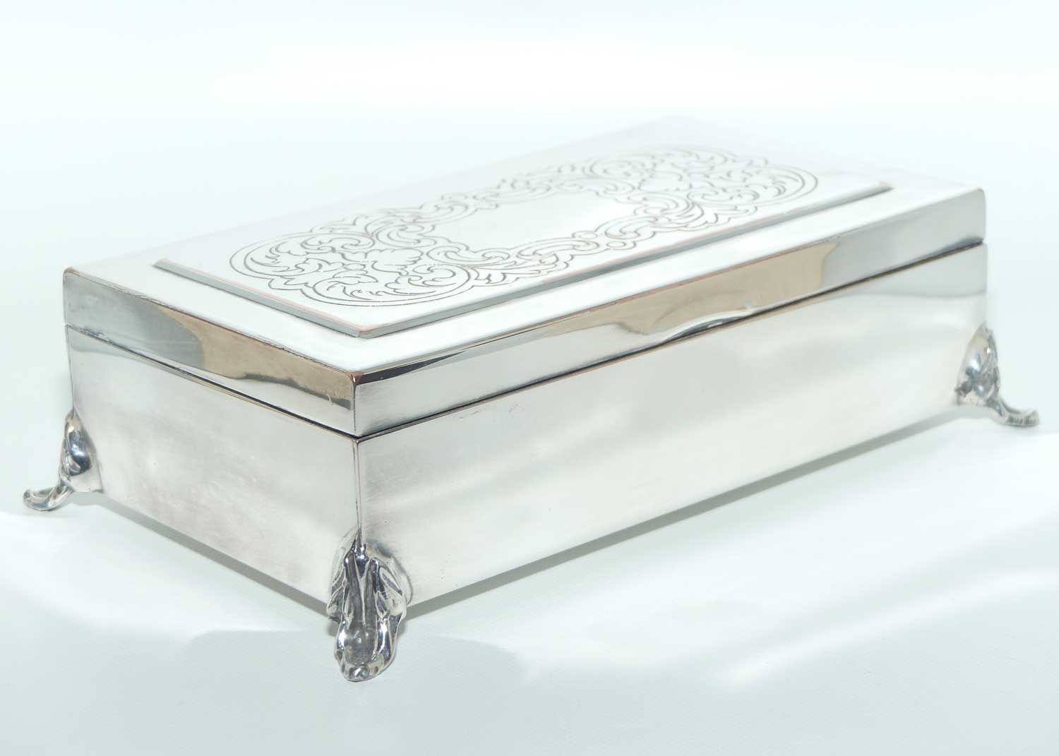 Finely decorated Silver Plated on Copper cedar lined trinket or cigarette box