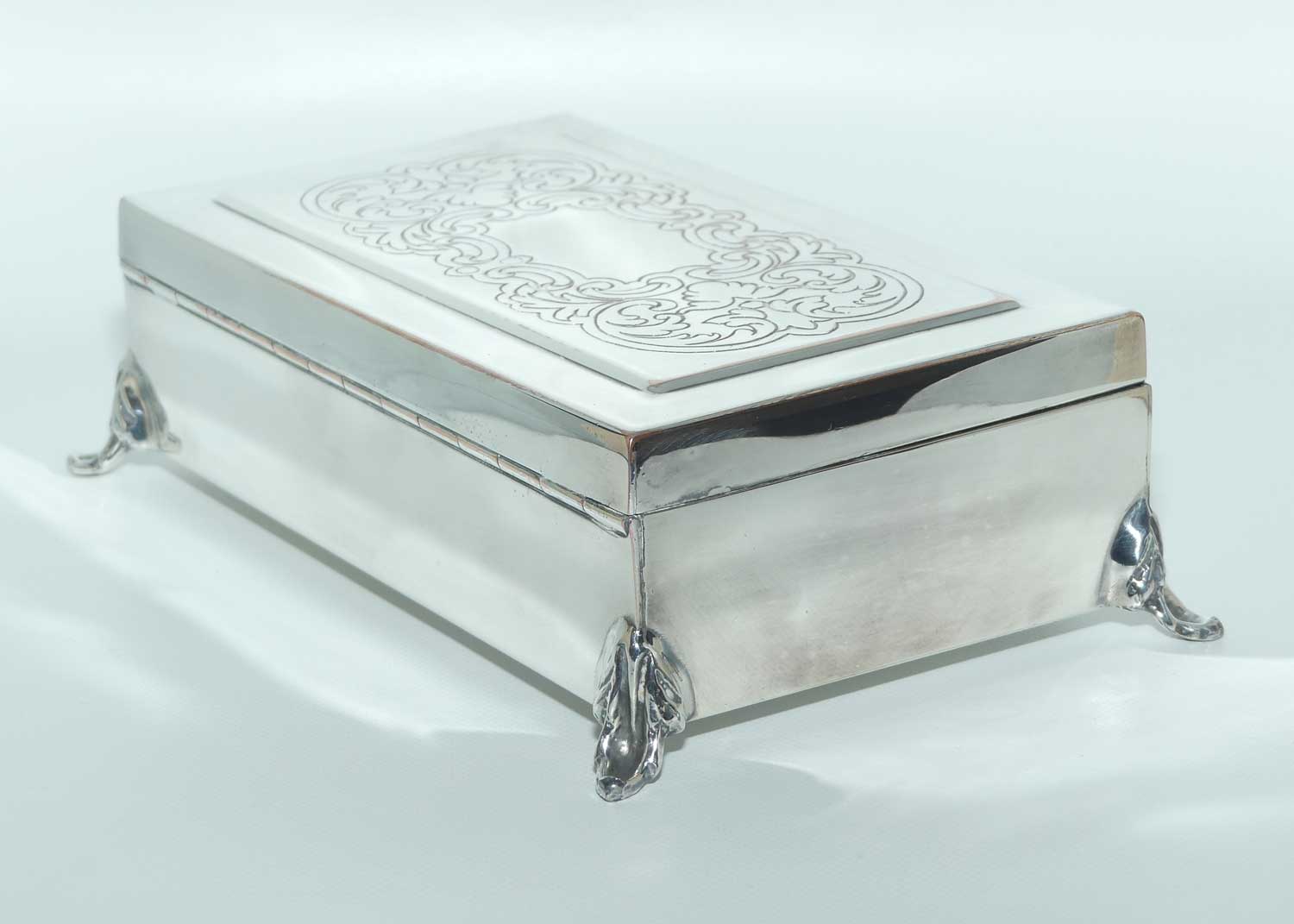 Finely decorated Silver Plated on Copper cedar lined trinket or cigarette box