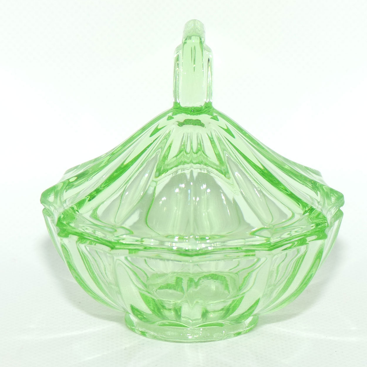 Green Glass | Uranium Glass 12 flat side trinket bowl | 10cm tall