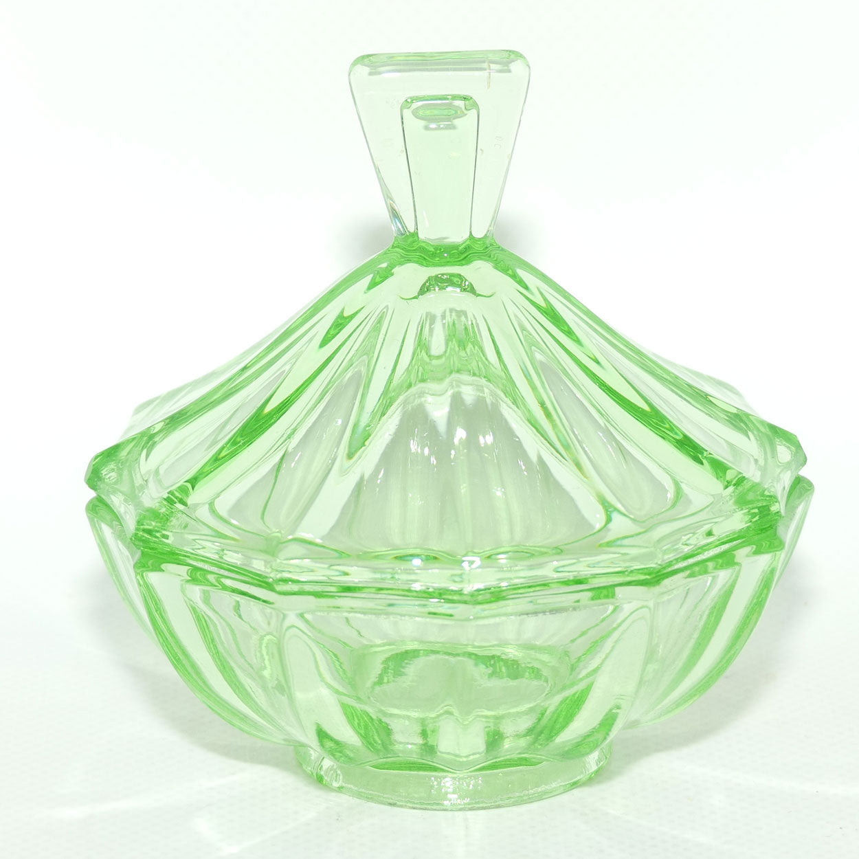 Green Glass | Uranium Glass 12 flat side trinket bowl | 10cm tall