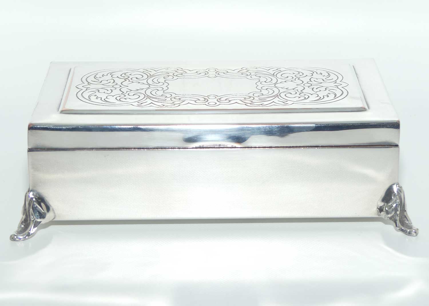Finely decorated Silver Plated on Copper cedar lined trinket or cigarette box