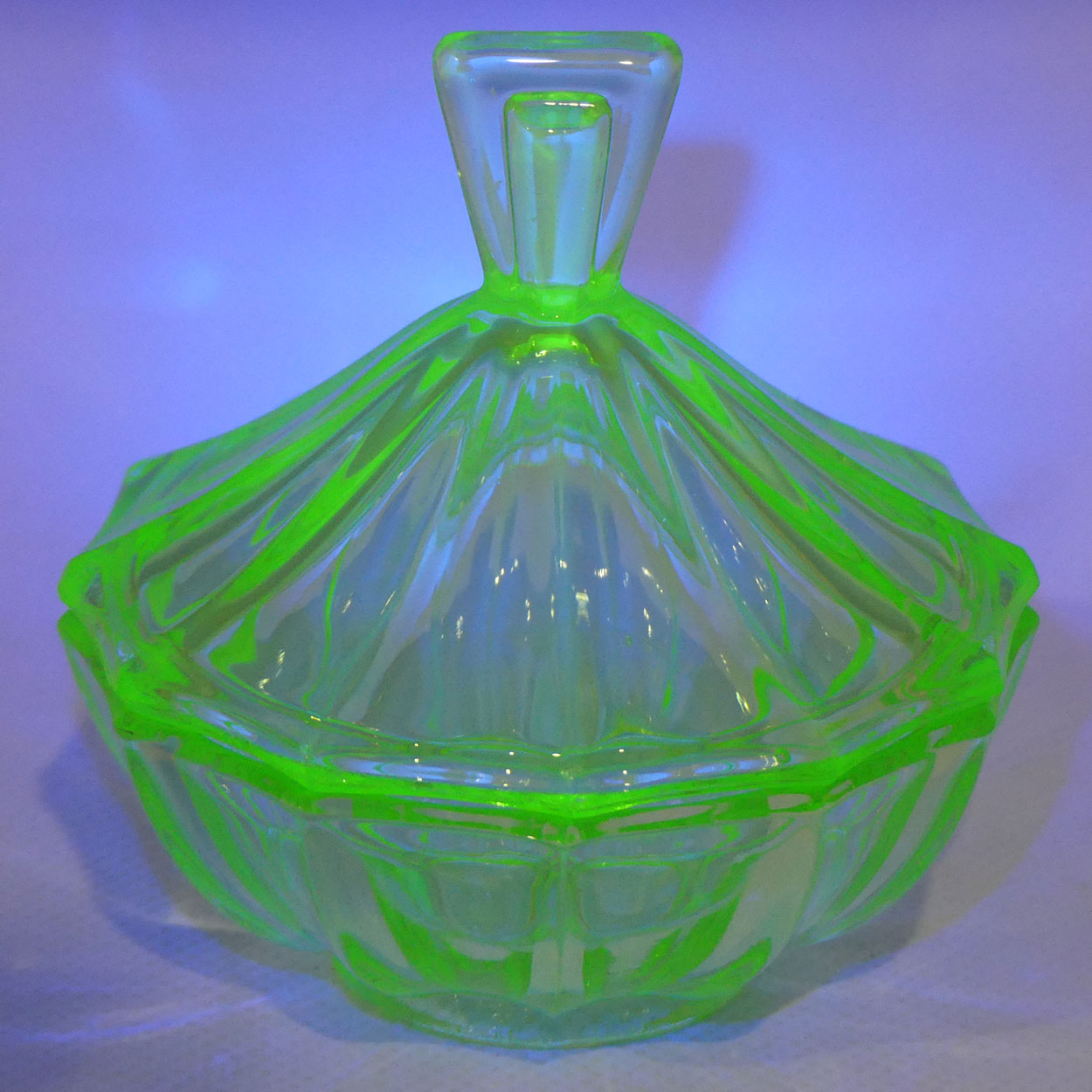 Green Glass | Uranium Glass 12 flat side trinket bowl | 10cm tall
