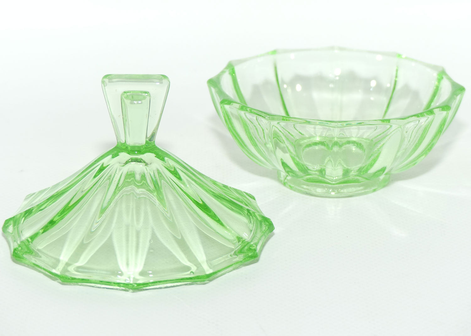 Green Glass | Uranium Glass 12 flat side trinket bowl | 10cm tall