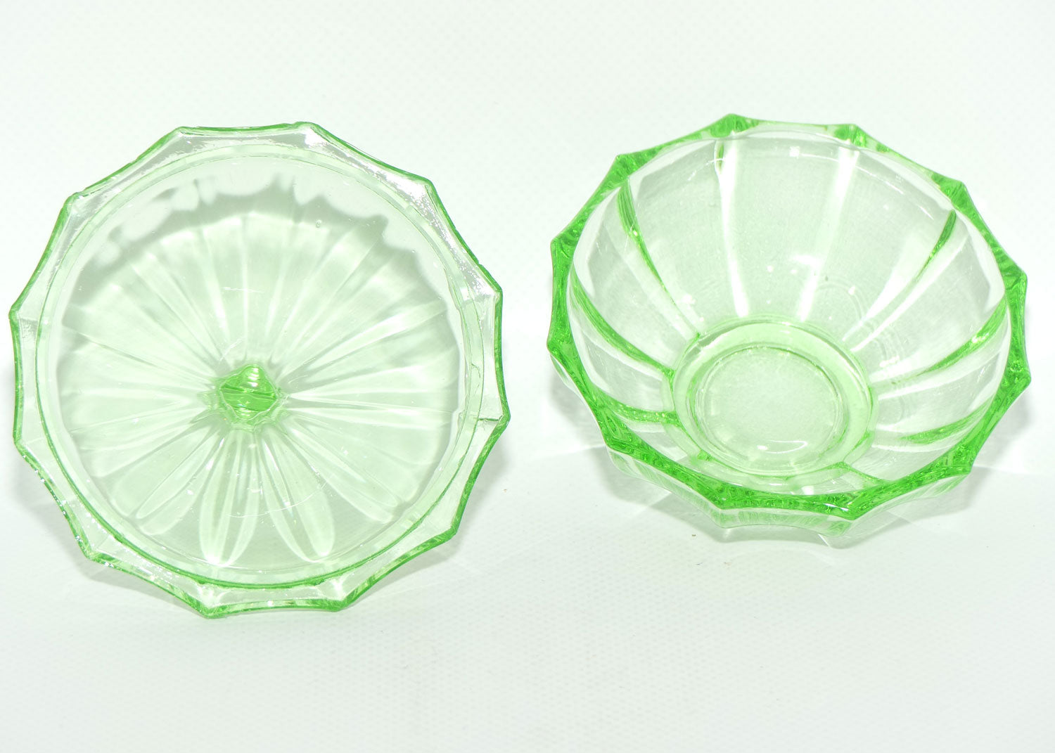 Green Glass | Uranium Glass 12 flat side trinket bowl | 10cm tall
