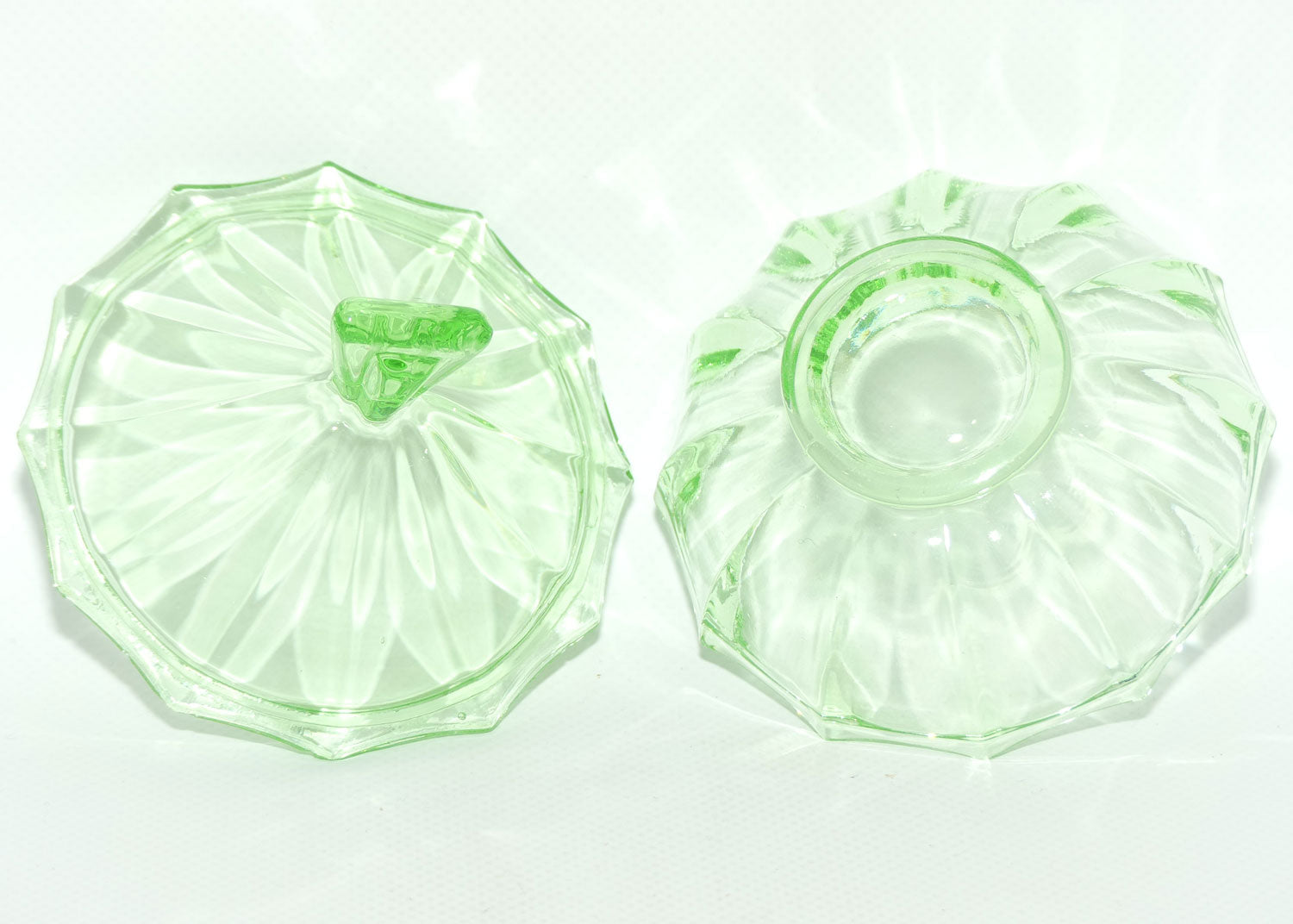 Green Glass | Uranium Glass 12 flat side trinket bowl | 10cm tall