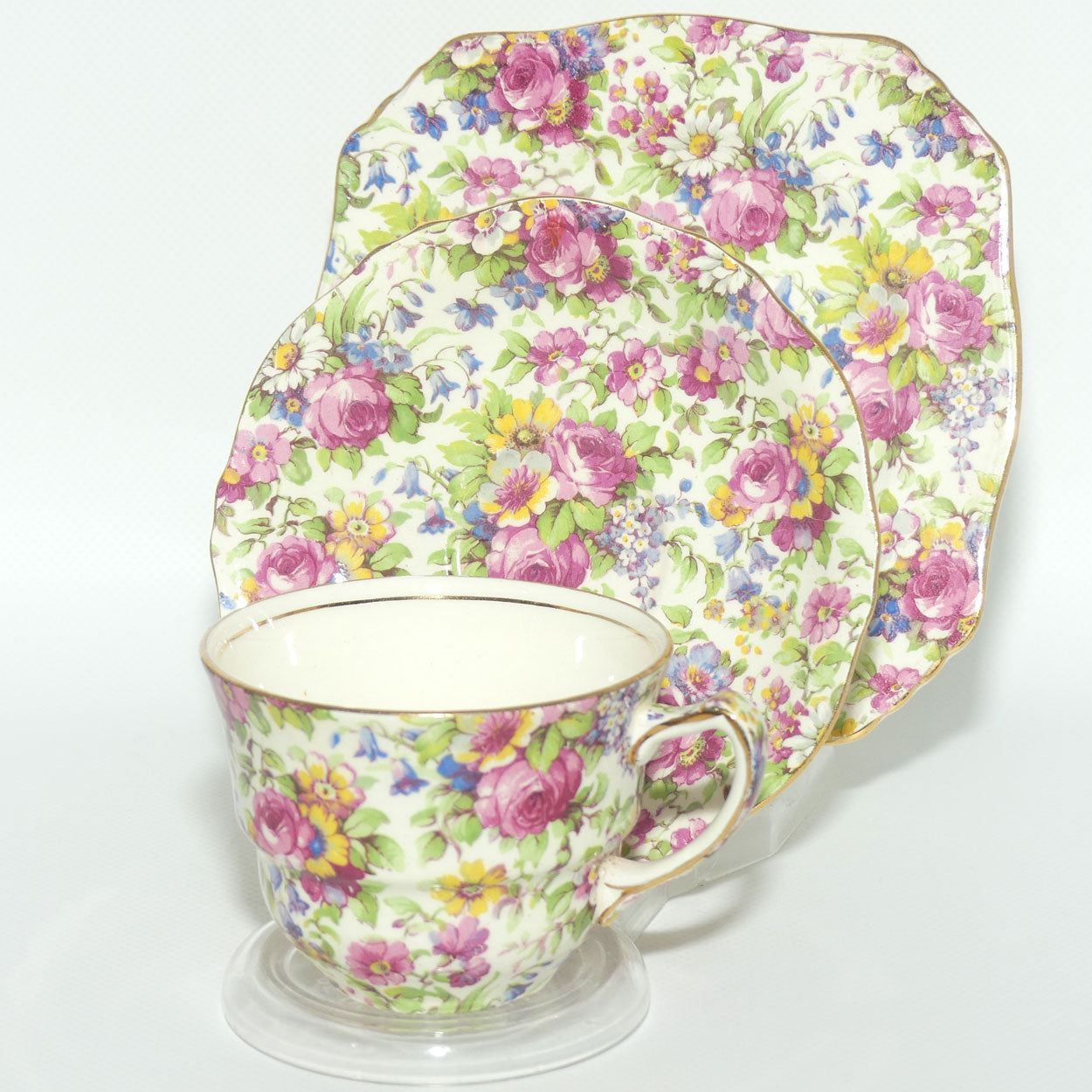 Royal Winton Summertime Chintz tea trio | Square Plate | #1