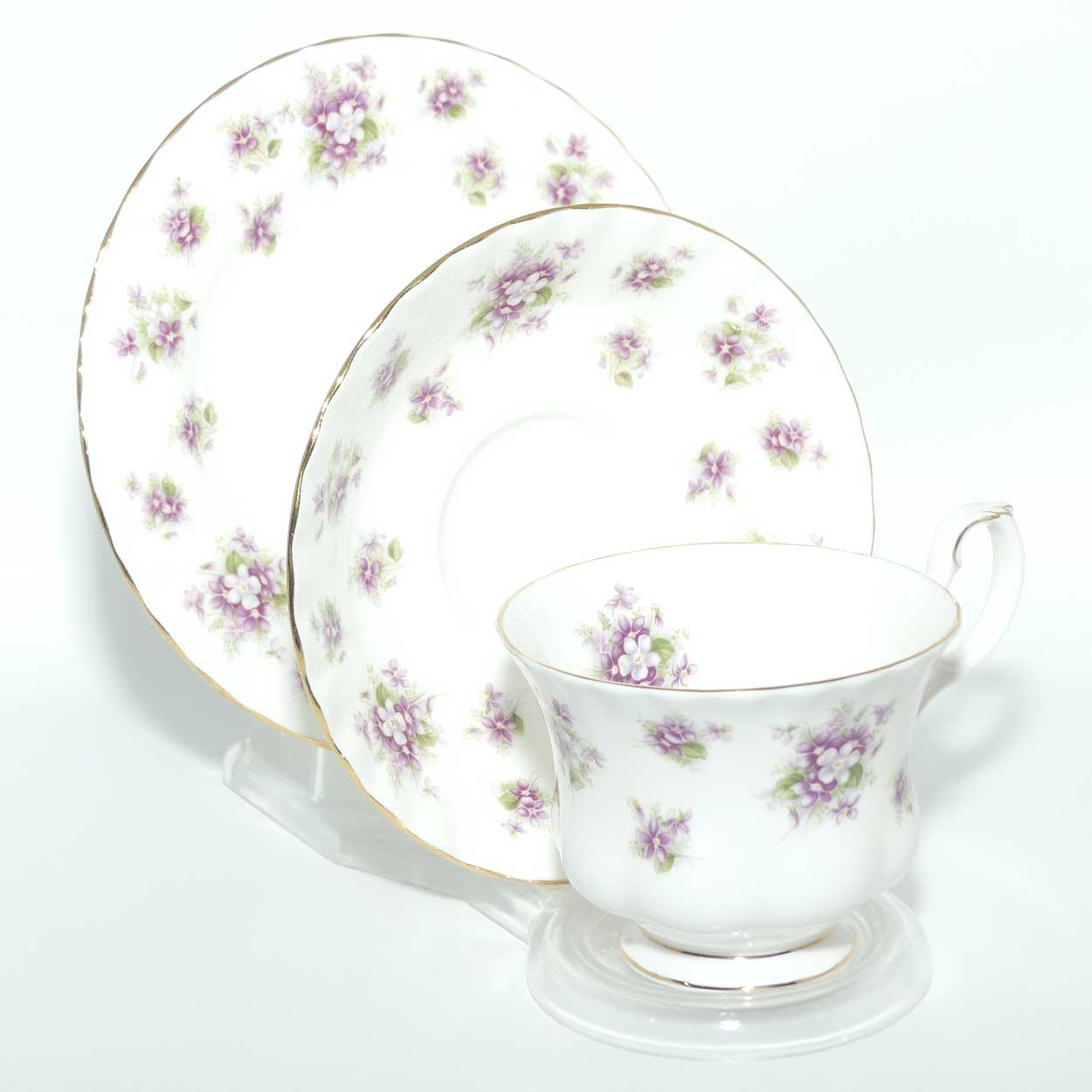 Royal Albert Bone China England Sweet Violets trio | © 1966 Royal Albert Ltd backstamp