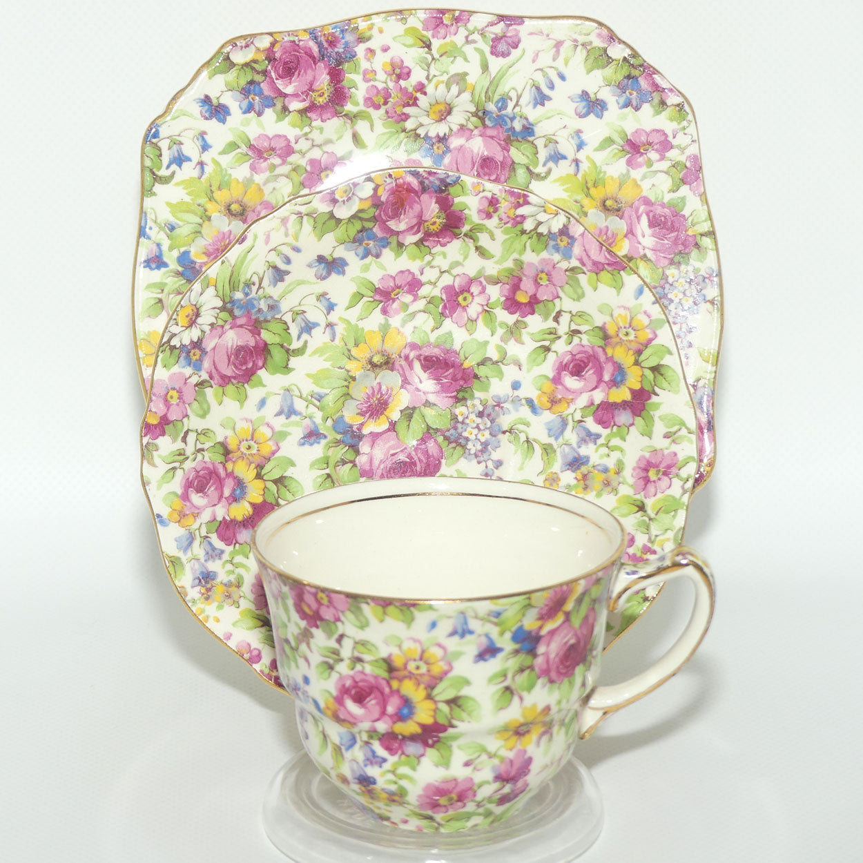 Royal Winton Summertime Chintz tea trio | Square Plate | #1