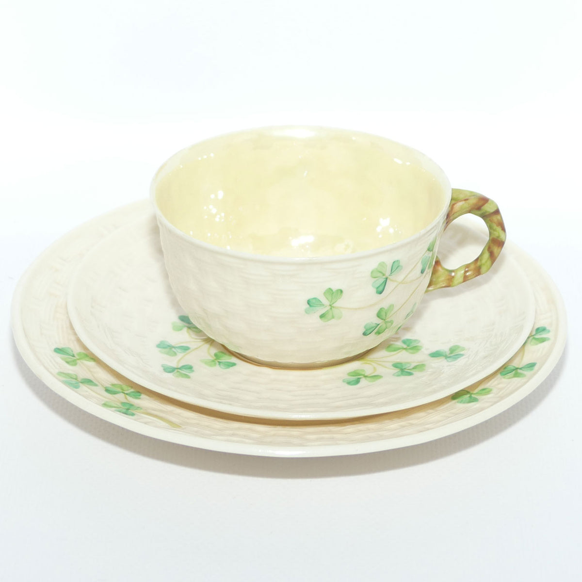 Belleek Shamrock Basket Weave trio | 2nd Green mark