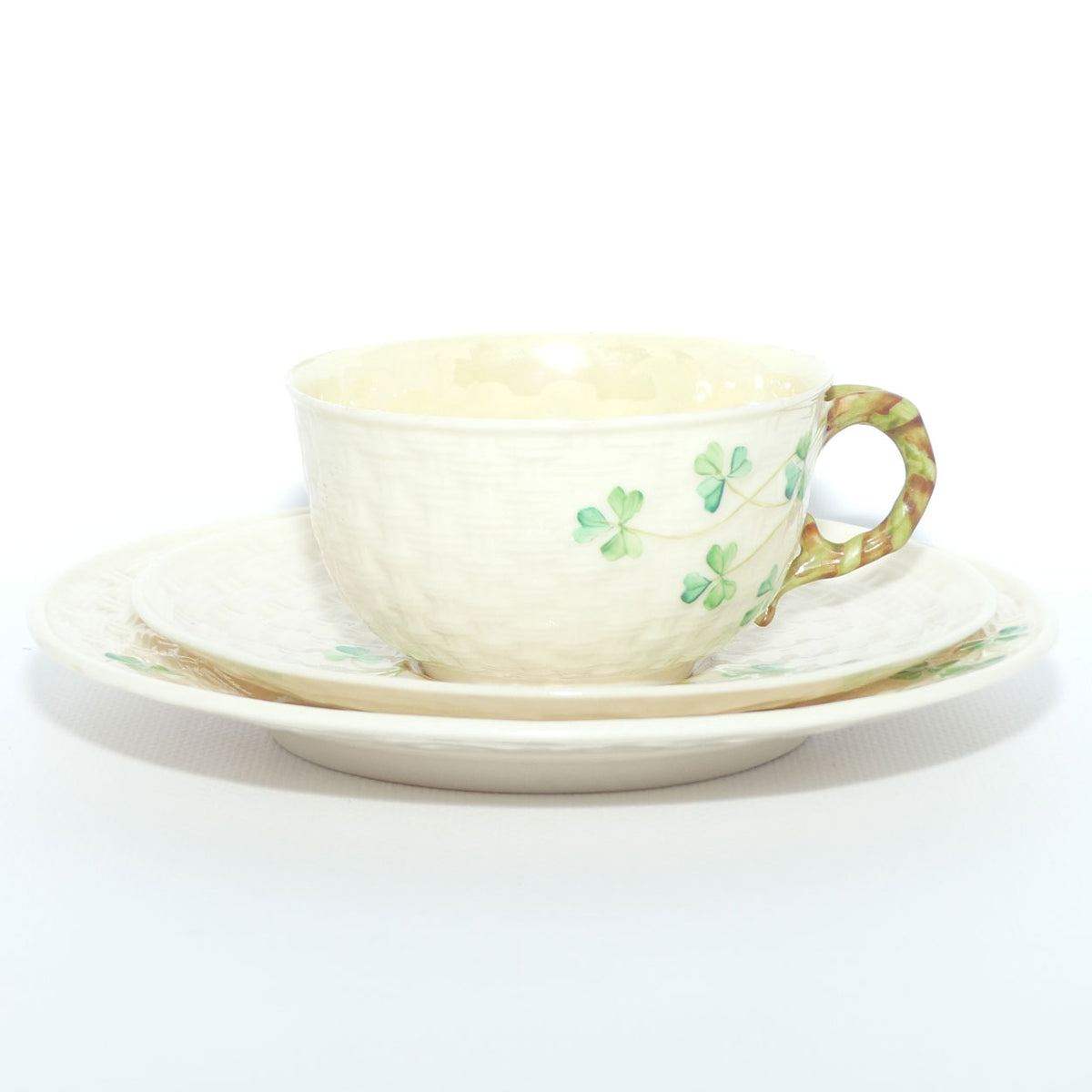 Belleek Shamrock Basket Weave trio | 2nd Green mark