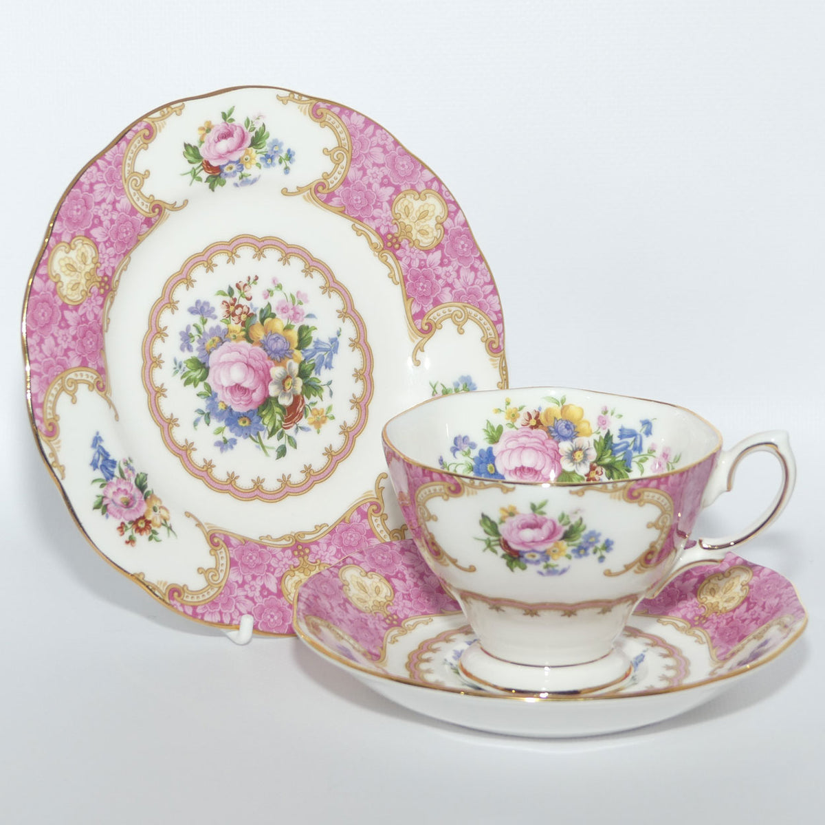 Royal Albert Bone China Lady Carlyle trio | Pink | Malvern | © 1944 Royal Albert Ltd