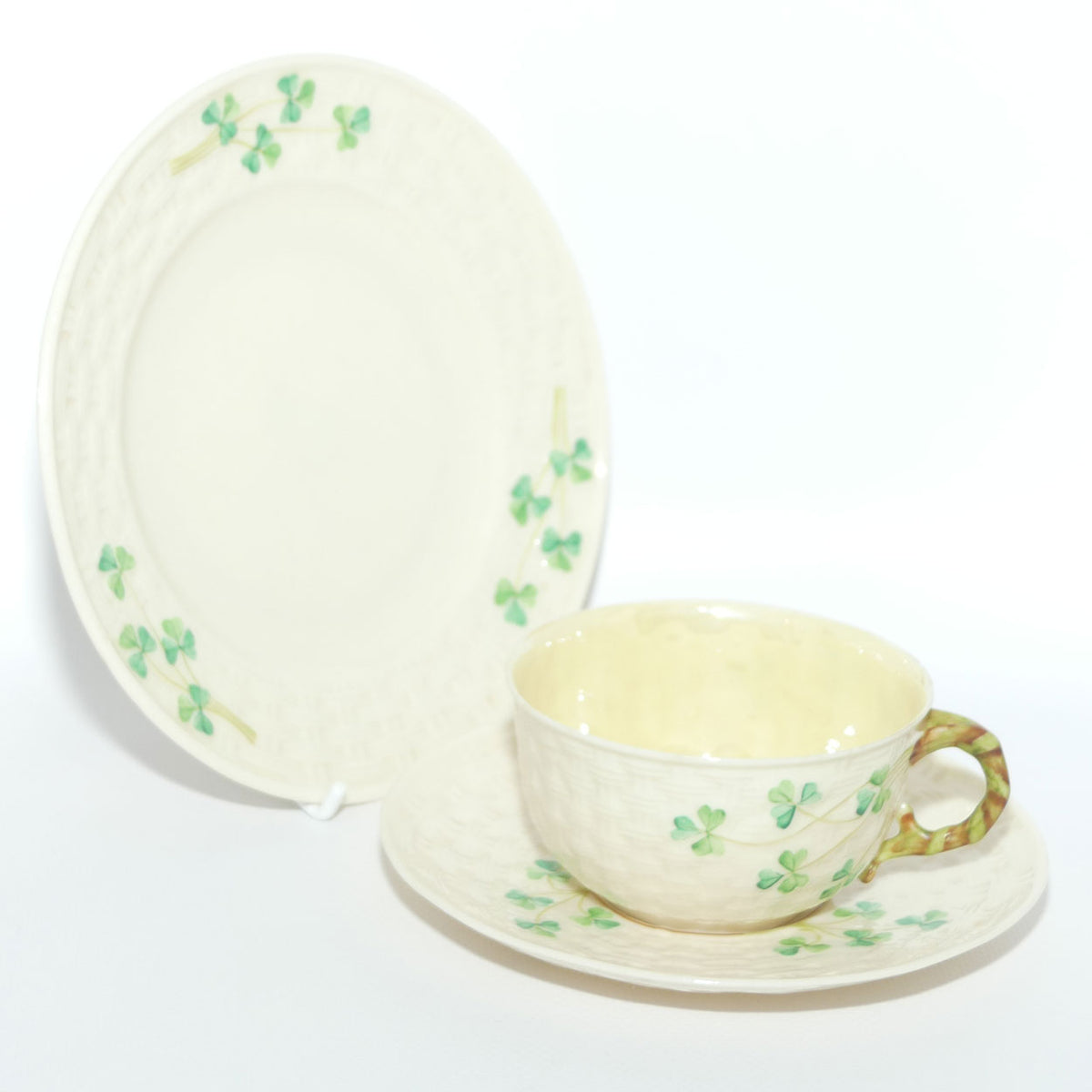 Belleek Shamrock Basket Weave trio | 2nd Green mark