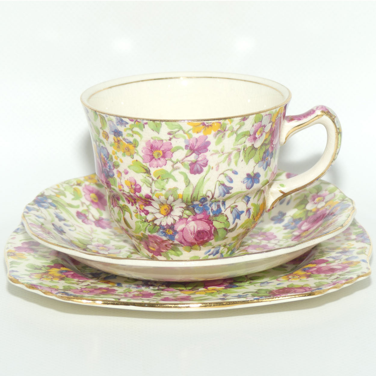 Royal Winton Summertime Chintz tea trio | Square Plate | #3