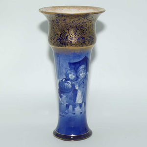 Royal Doulton Blue Children Gilt Band Trumpet vase