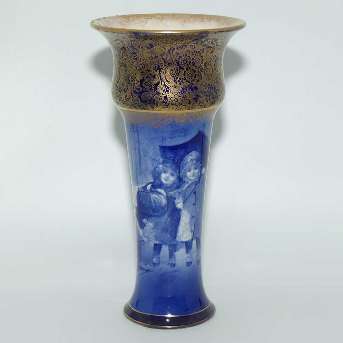 Royal Doulton Blue Children Gilt Band Trumpet vase