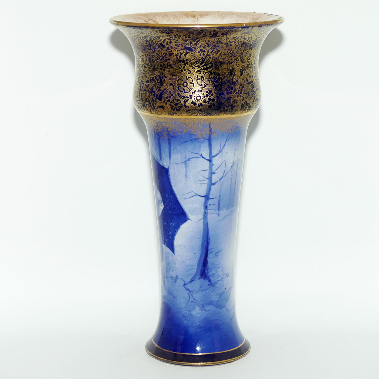 Royal Doulton Blue Children Gilt Band Trumpet vase