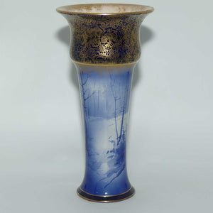 Royal Doulton Blue Children Gilt Band Trumpet vase