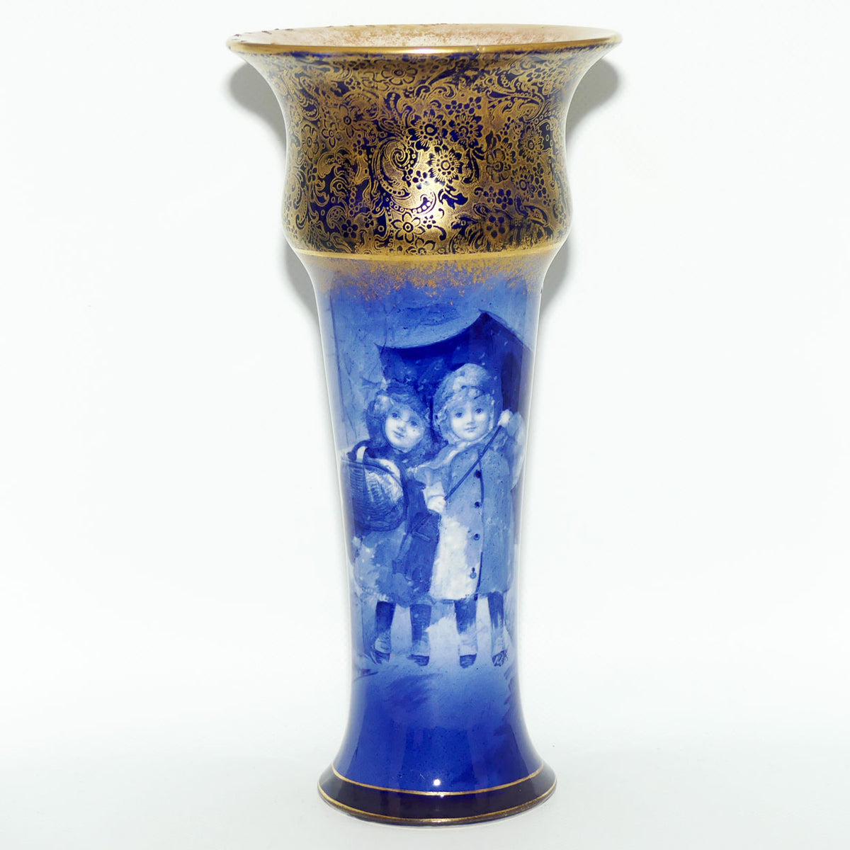 Royal Doulton Blue Children Gilt Band Trumpet vase