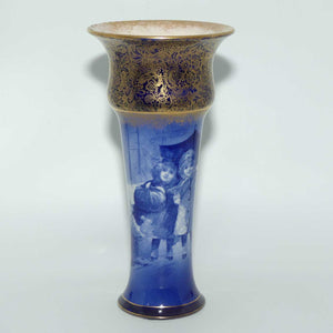 Royal Doulton Blue Children Gilt Band Trumpet vase