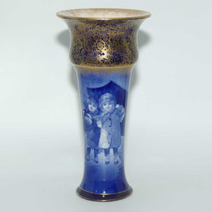 Royal Doulton Blue Children Gilt Band Trumpet vase