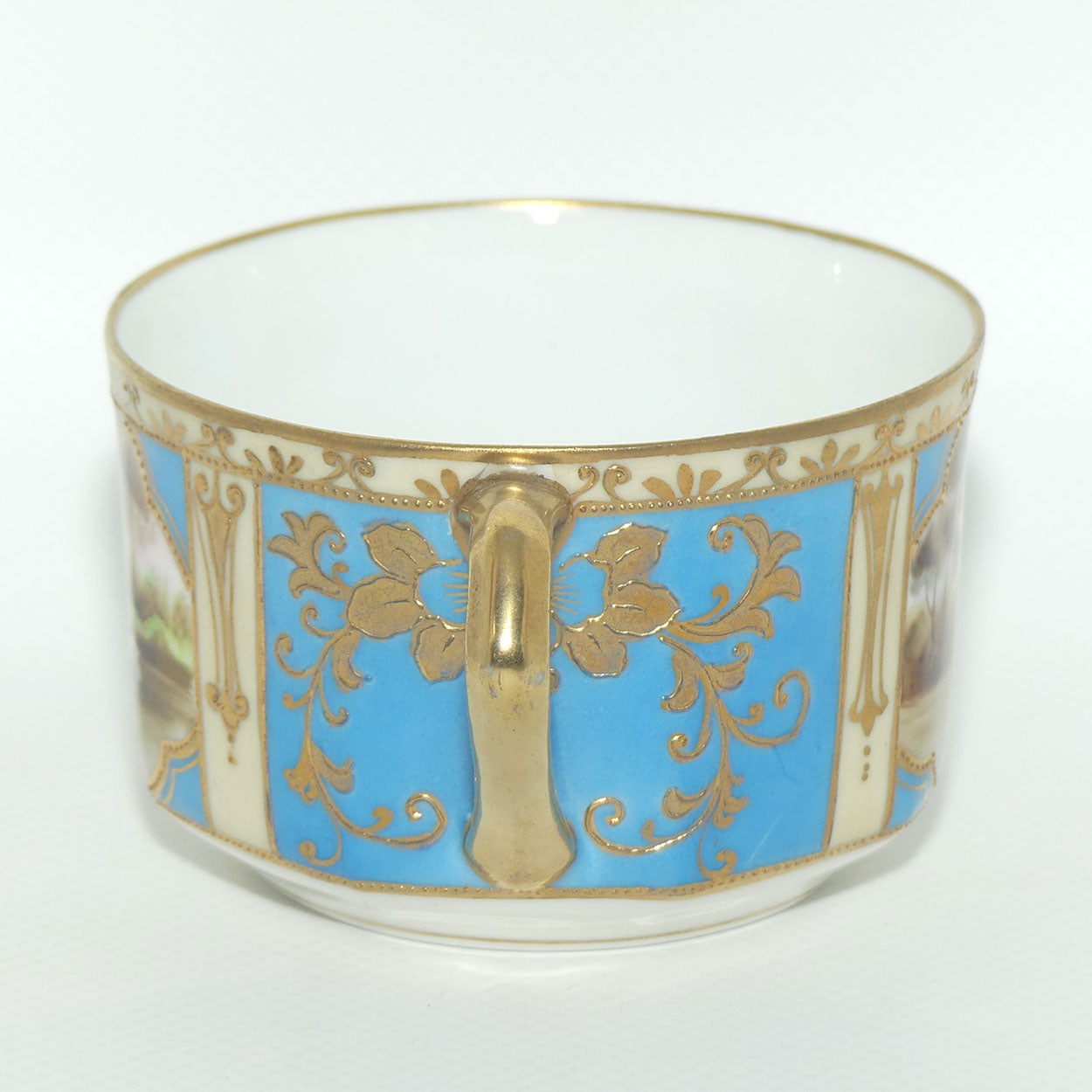 Early Noritake Hand Painted and Gilt decorated Blue ground tea trio | #2 | Lake Scene