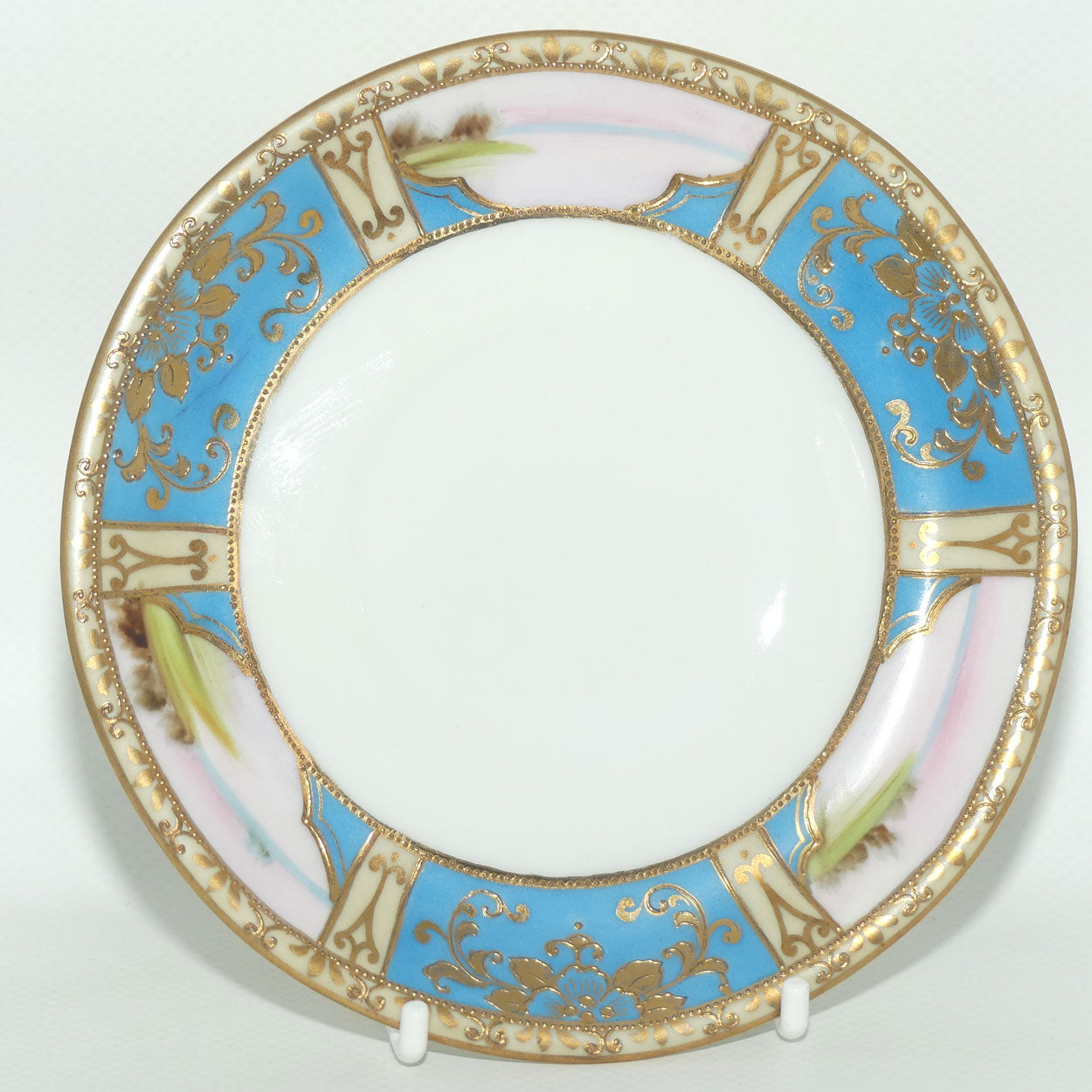 Early Noritake Hand Painted and Gilt decorated Blue ground tea trio | #2 | Lake Scene