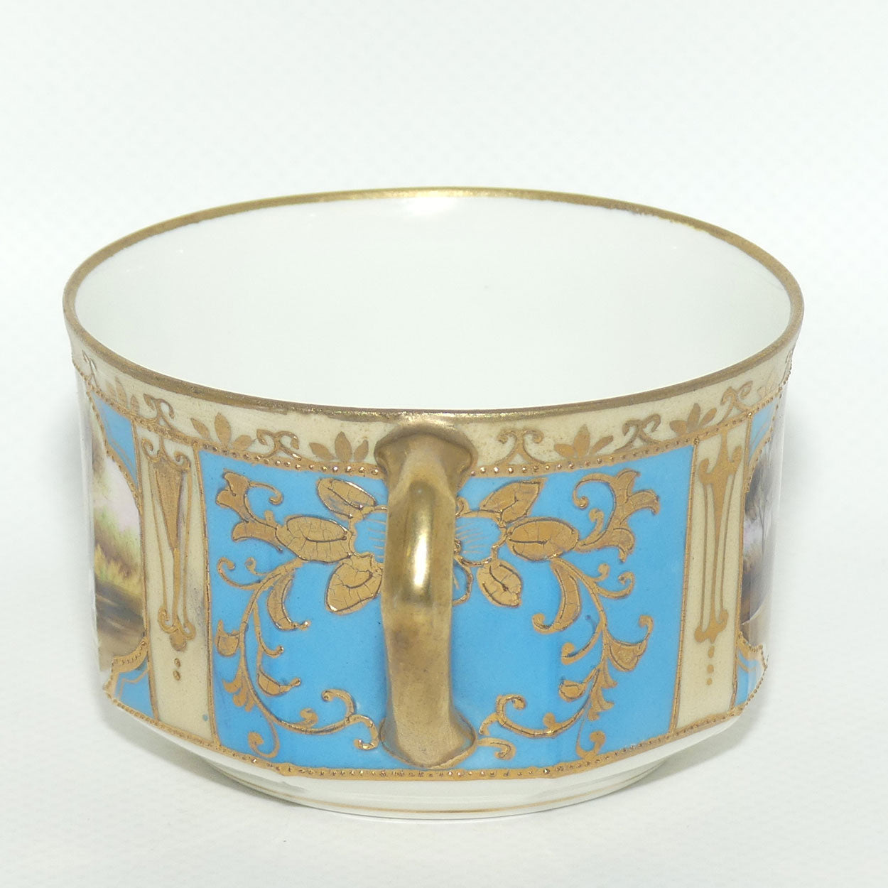 Early Noritake Hand Painted and Gilt decorated Blue ground tea trio | #3 | Lake Scene