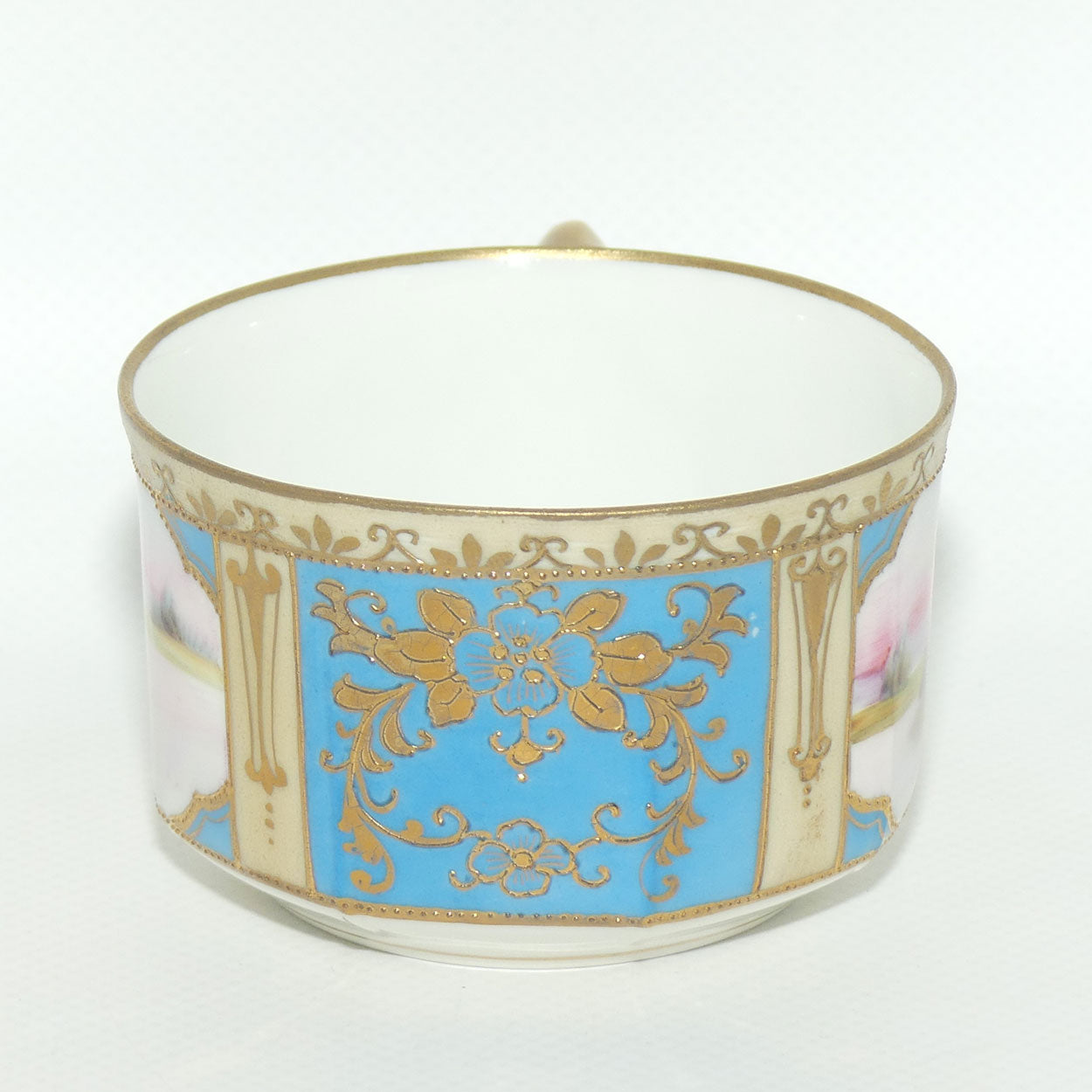 Early Noritake Hand Painted and Gilt decorated Blue ground tea trio | #3 | Lake Scene