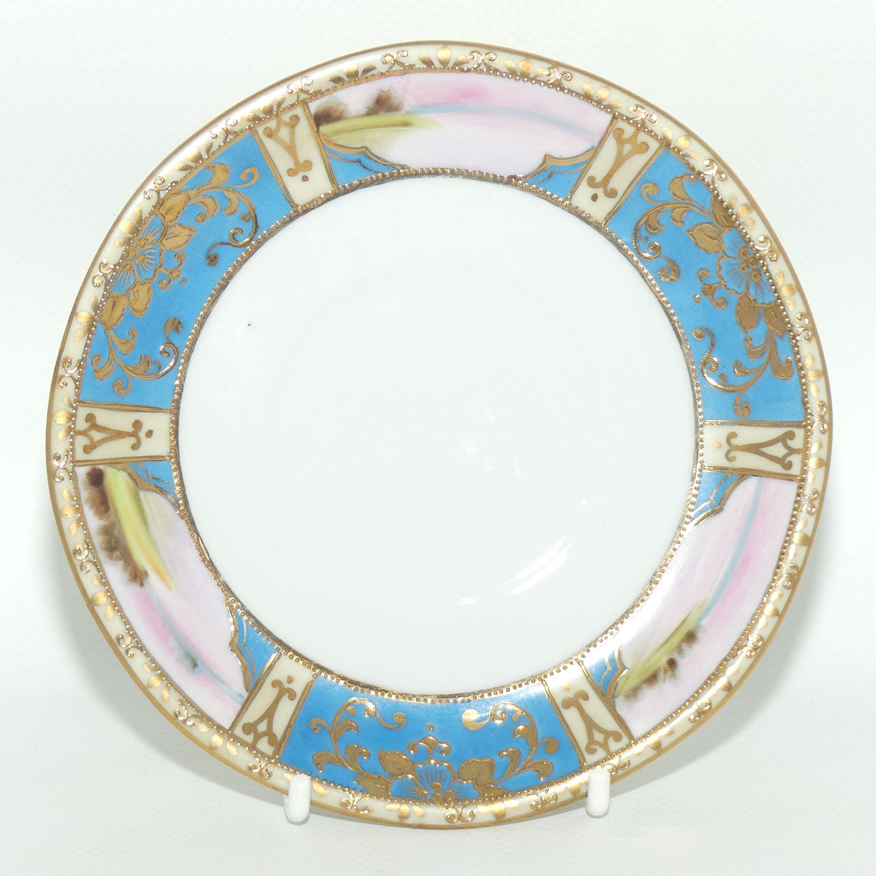 Early Noritake Hand Painted and Gilt decorated Blue ground tea trio | #3 | Lake Scene