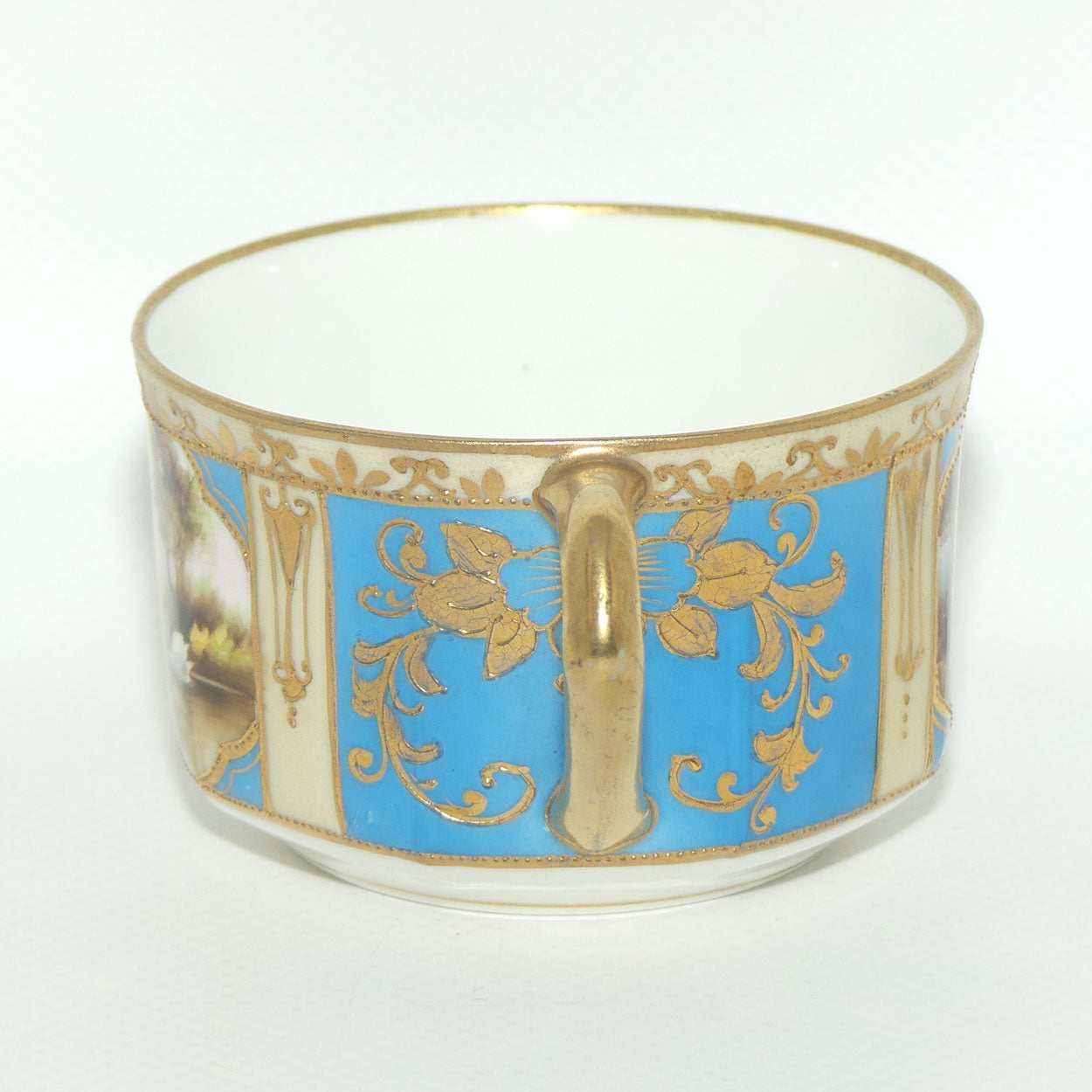 Early Noritake Hand Painted and Gilt decorated Blue ground tea trio | #4 | Lake Scene