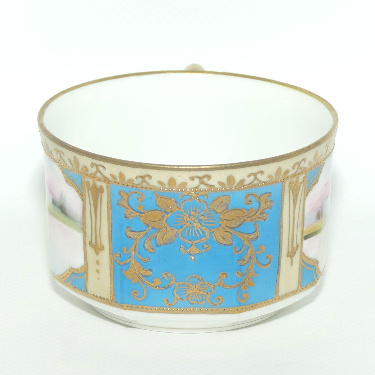 Early Noritake Hand Painted and Gilt decorated Blue ground tea trio | #5 | Lake Scene