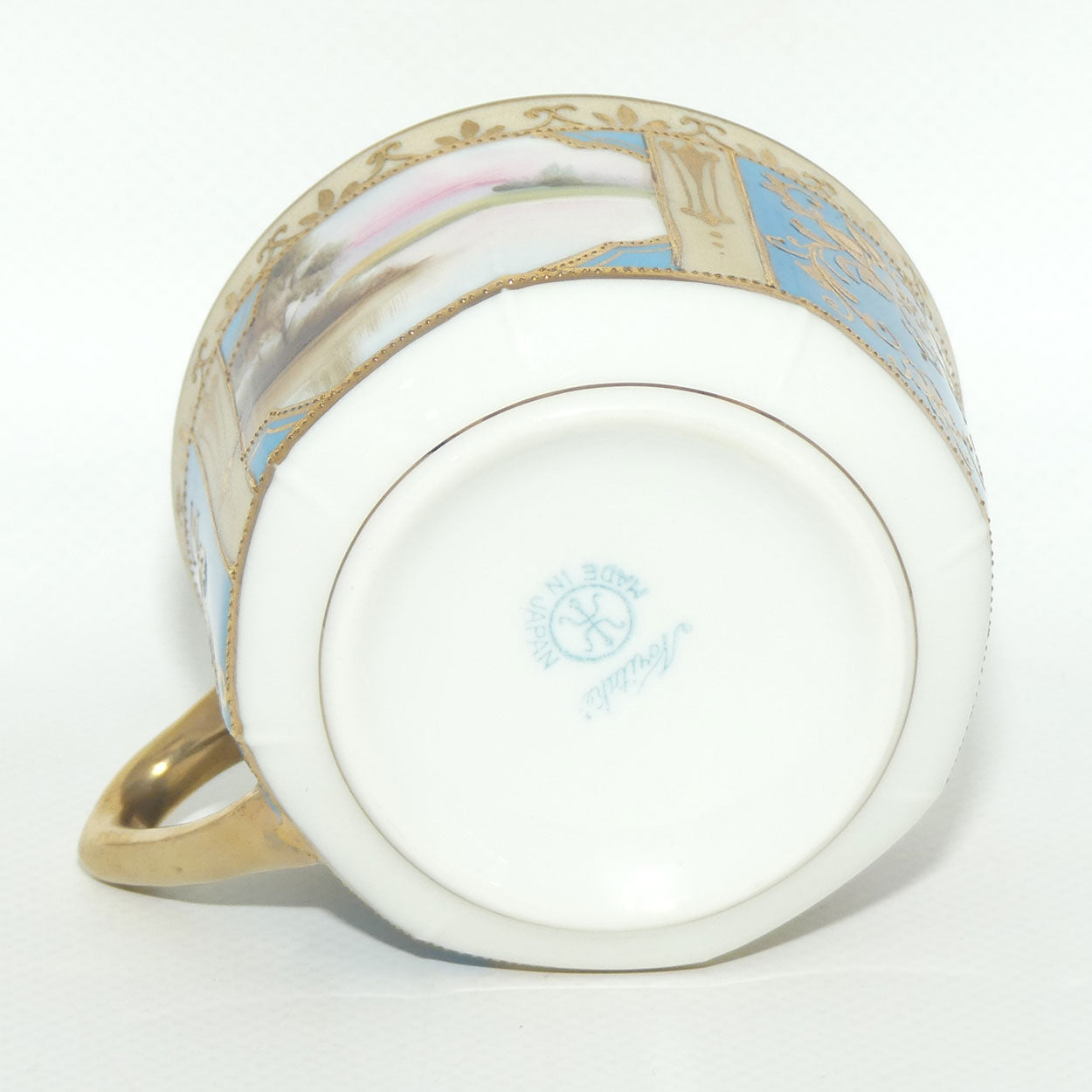 Early Noritake Hand Painted and Gilt decorated Blue ground tea trio | #5 | Lake Scene