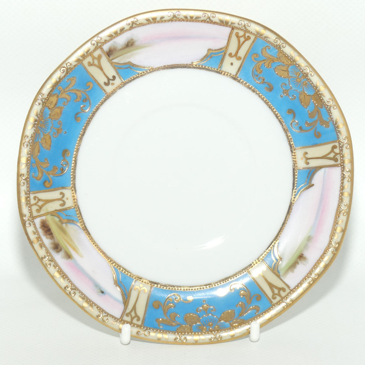 Early Noritake Hand Painted and Gilt decorated Blue ground tea trio | #5 | Lake Scene