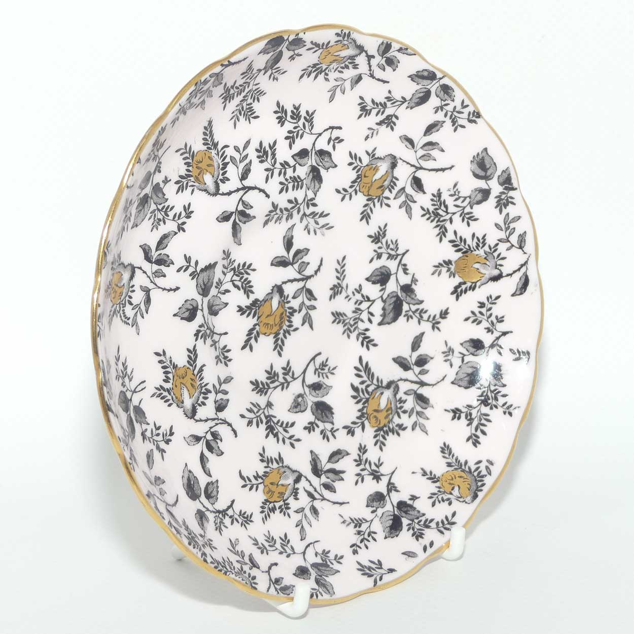 Tuscan Fine English Bone China Black and Gilt Floral trio