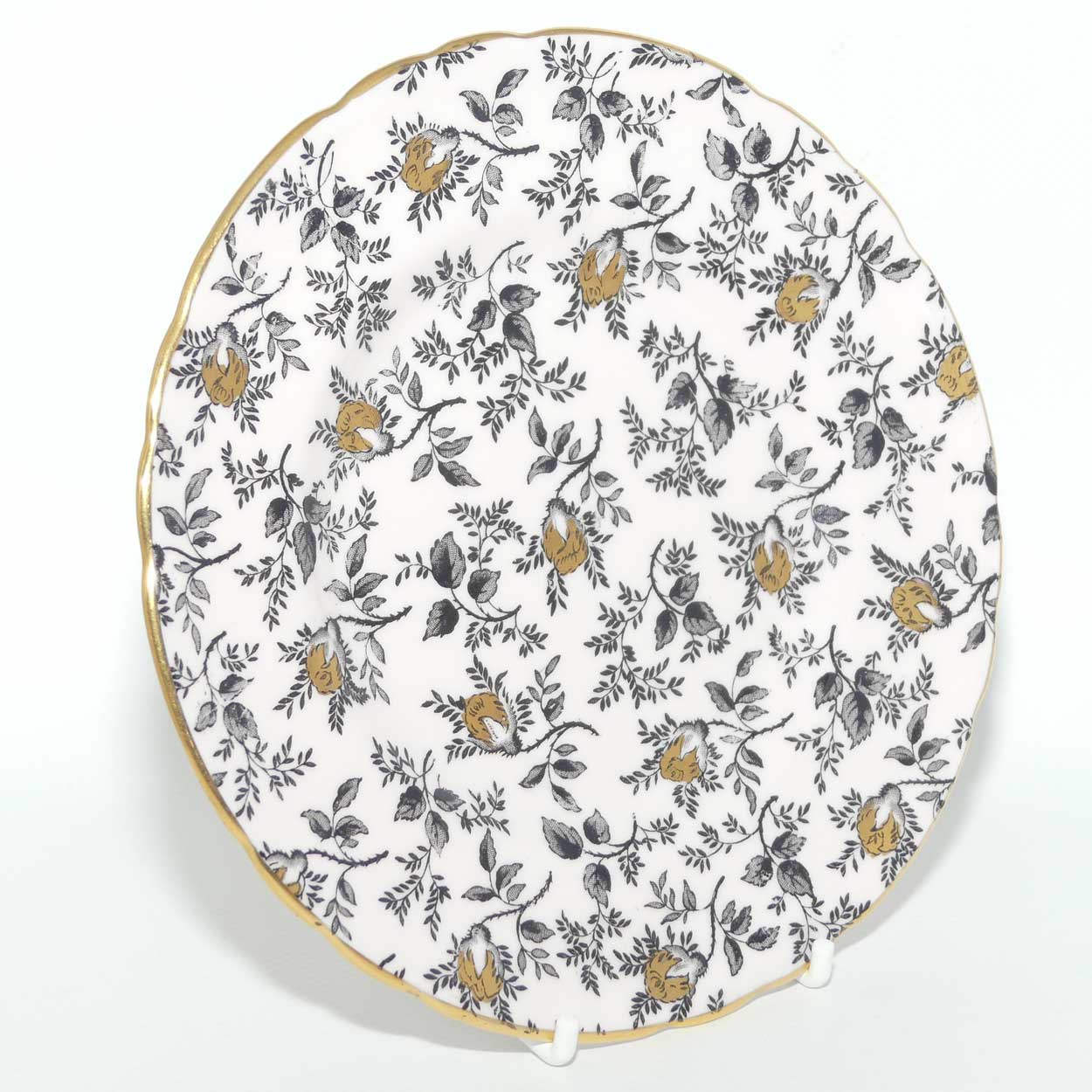 Tuscan Fine English Bone China Black and Gilt Floral trio