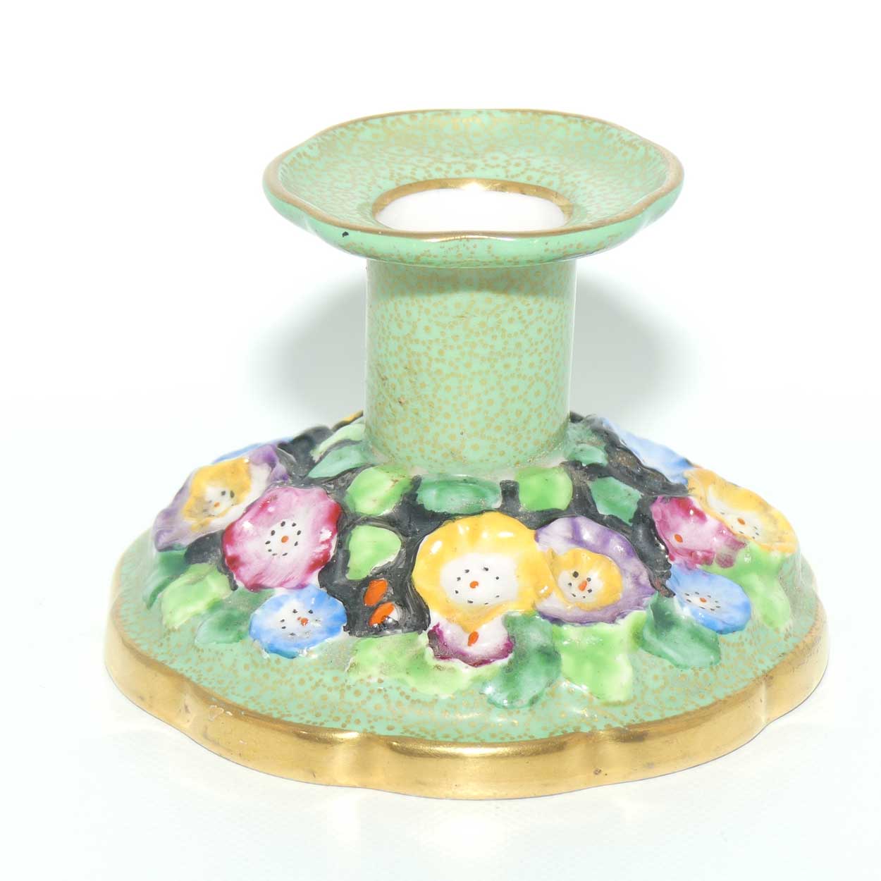 Tuscan China | Embossed Floral Dressing Table candle holder | Green and Gilt