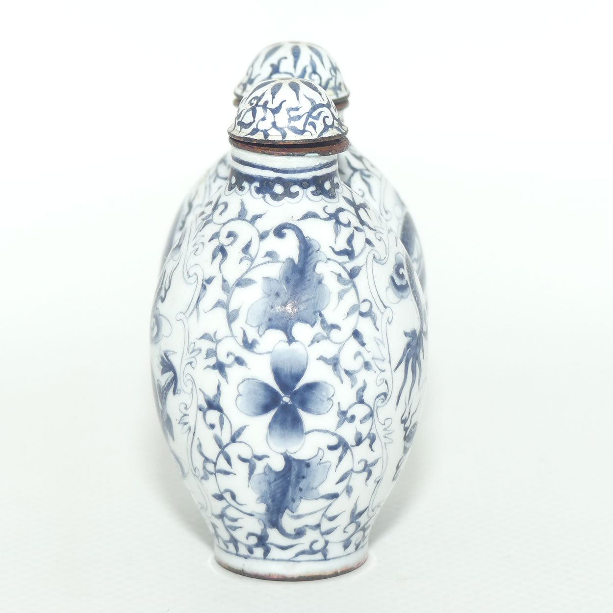 Hand Painted Blue on Enamel Double Snuff Bottle | Dragon chasing the Pearl