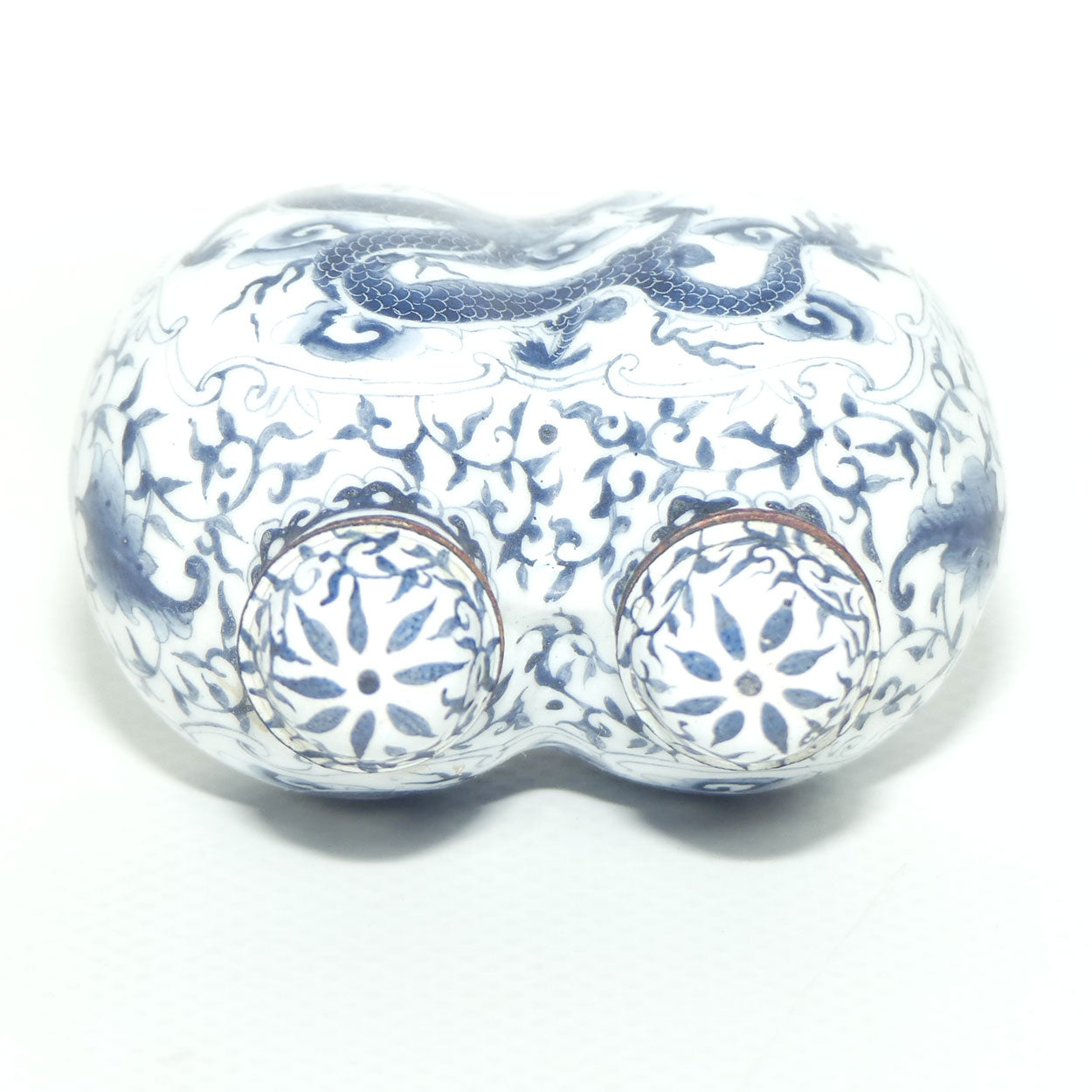 Hand Painted Blue on Enamel Double Snuff Bottle | Dragon chasing the Pearl
