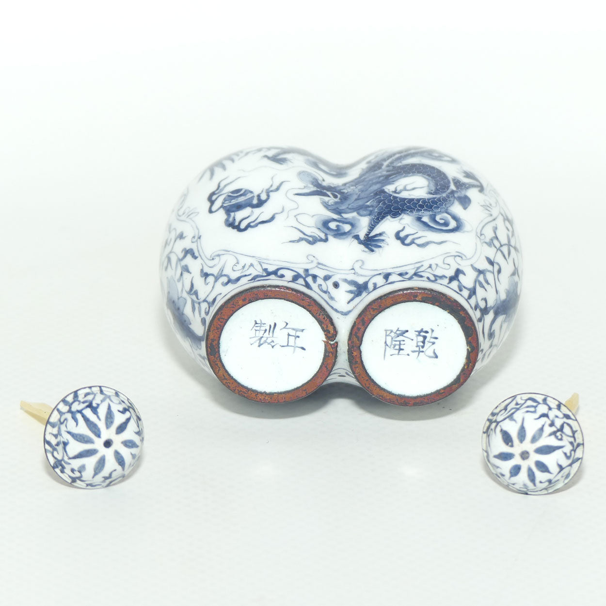Hand Painted Blue on Enamel Double Snuff Bottle | Dragon chasing the Pearl