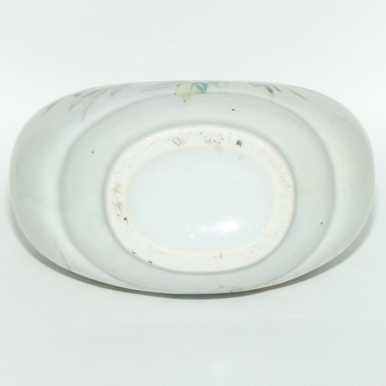 Early Australian China Painted twin handle moon shape vase depicting Leaves and Blackberries | Ethel L Thomas | Ethel L Medcalf 1911