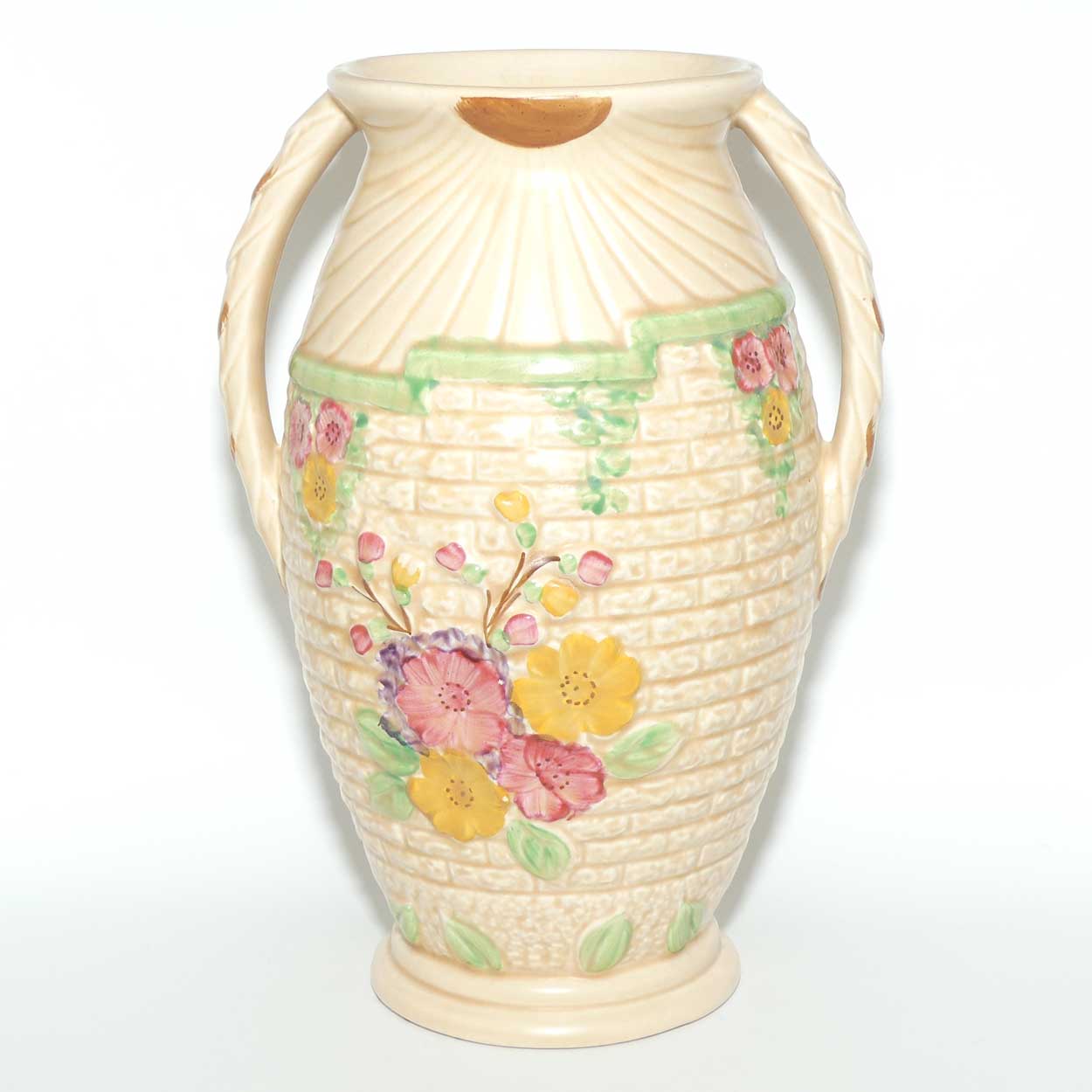 Arthur Woods Garden Wall floral embossed twin handle vase | DEE shape