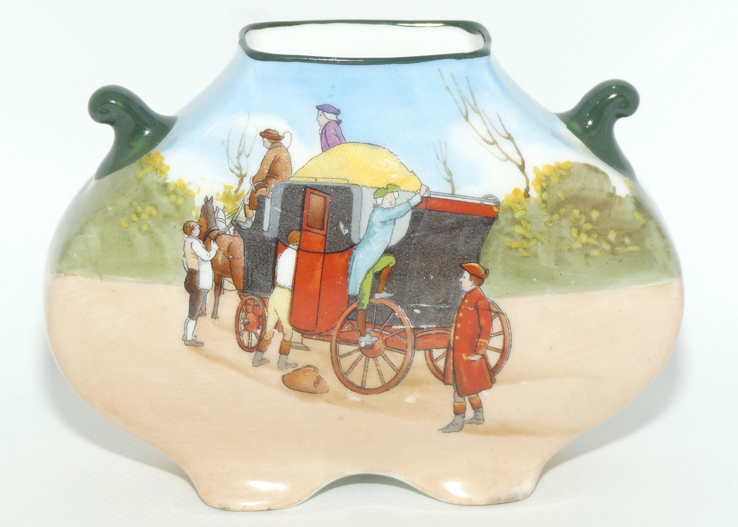 Royal Doulton Coaching Days twin teardrop handle vase | rare Blue Sky variation | E2768