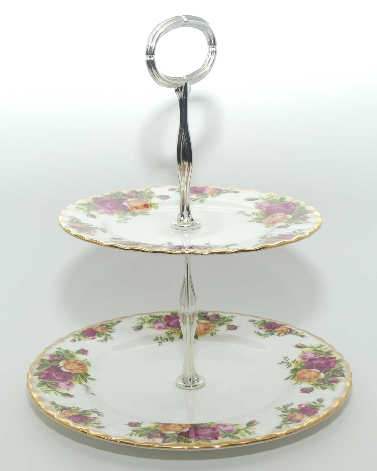 Royal Albert Bone China England Old Country Roses handled cake stand | ©1962 Royal Albert Ltd backstamp