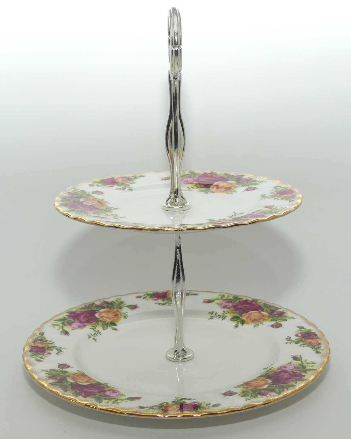 Royal Albert Bone China England Old Country Roses handled cake stand | ©1962 Royal Albert Ltd backstamp
