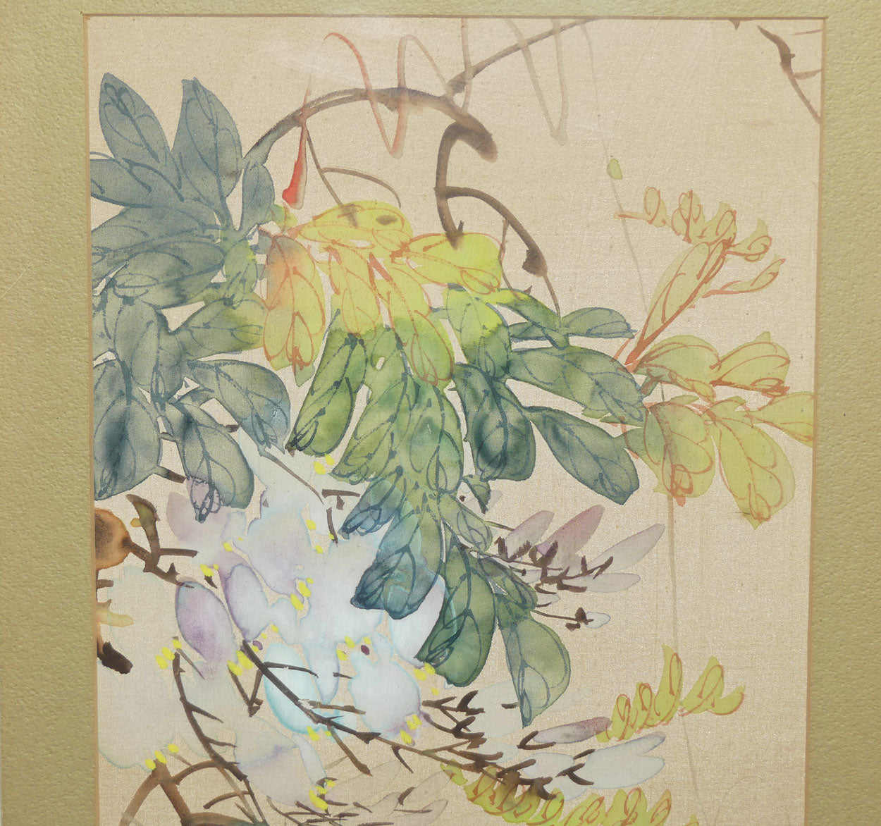 Framed Painting on Silk | Traditional Chinese Ink and Wash painting featuring Yellow Bird