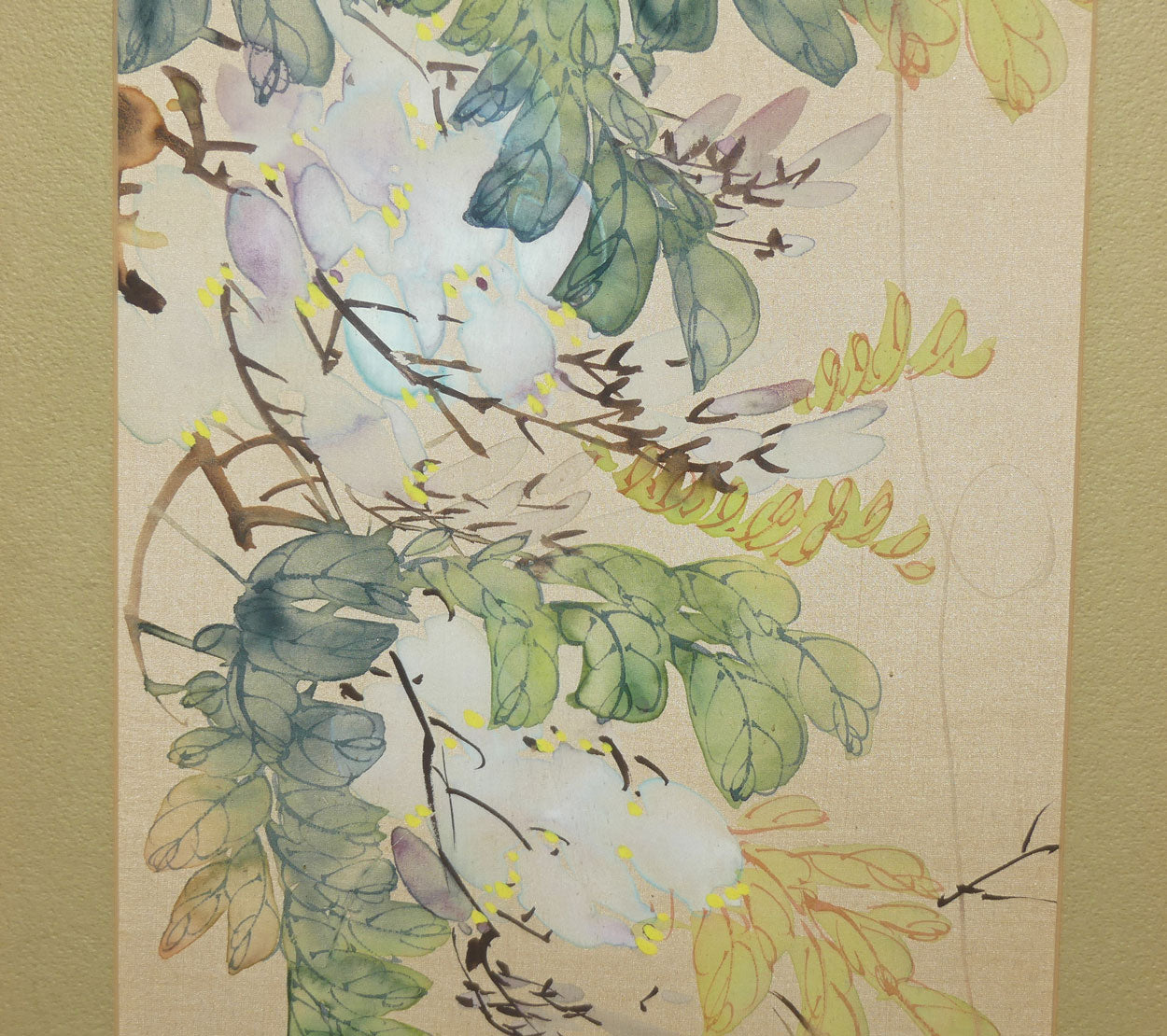Framed Painting on Silk | Traditional Chinese Ink and Wash painting featuring Yellow Bird